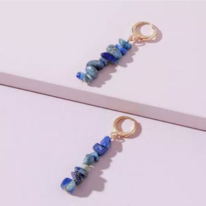 NWT GORGEOUS LAPIS Lazuli drop earrings w gold hoop huggie. Fashion earrings.